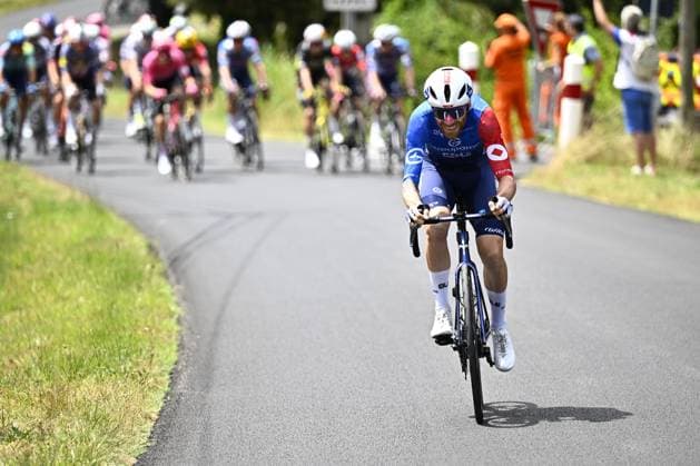 French Quentin Pacher of Groupama-FDJ pictured in action during stage 17 of the 2025 Tour de France cycling race, from Bollene to Valence (161km), on Wednesday 23 July 2025 in France. The 112th edition of the Tour de France starts on Saturday 5 July in Lille, France, and will finish in Paris, France on the 27th of July. JASPERxJACOBS  x129861747x