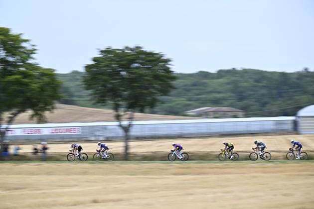The pack of riders pictured in action during stage 17 of the 2025 Tour de France cycling race, from Bollene to Valence (161km), on Wednesday 23 July 2025 in France. The 112th edition of the Tour de France starts on Saturday 5 July in Lille, France, and will finish in Paris, France on the 27th of July. JASPERxJACOBS  x129861763x