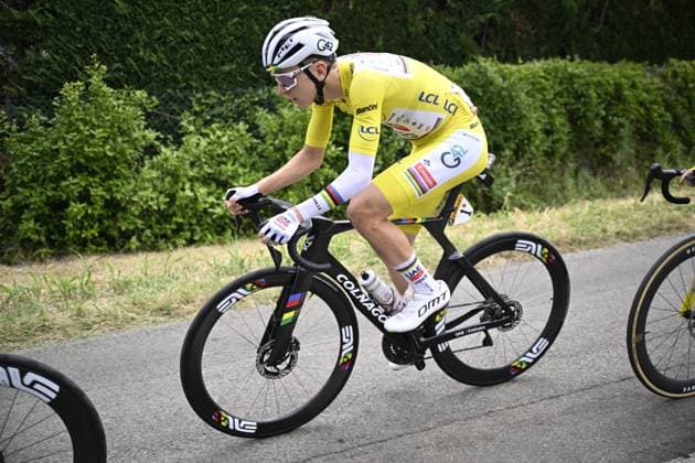 Slovenian Tadej Pogacar of UAE Team Emirates pictured in action during stage 17 of the 2025 Tour de France cycling race, from Bollene to Valence (161km), on Wednesday 23 July 2025 in France. The 112th edition of the Tour de France starts on Saturday 5 July in Lille, France, and will finish in Paris, France on the 27th of July. JASPERxJACOBS  x129861859x