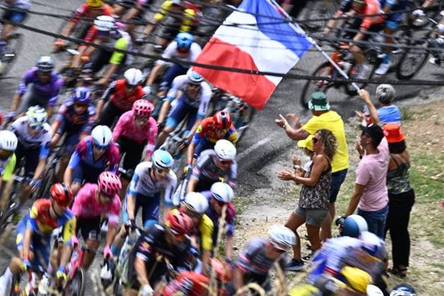 The pack of riders pictured in action during stage 17 of the 2025 Tour de France cycling race, from Bollene to Valence (161km), on Wednesday 23 July 2025 in France. The 112th edition of the Tour de France starts on Saturday 5 July in Lille, France, and will finish in Paris, France on the 27th of July. JASPERxJACOBS  x129862560x
