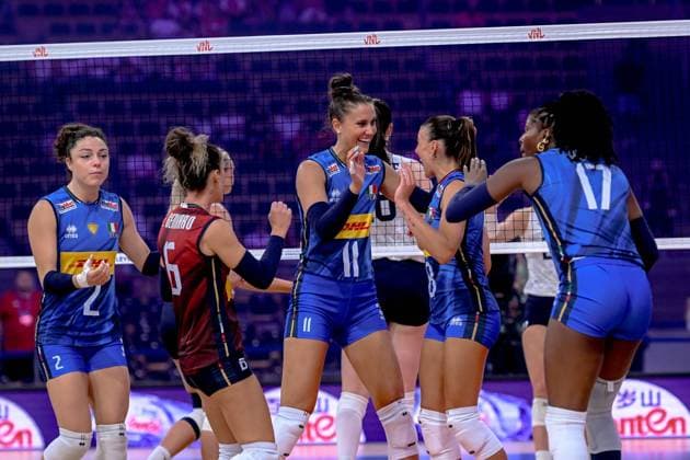 LODZ 23.07.2025 SIATKOWKA KOBIET LIGA NARODOW 2025 TURNIEJ FINALOWY: WLOCHY - USA --- WOMENS VOLLEYBALL NATIONS LEAGUE 2025 FINAL ROUND MATCH IN LODZ: ITALY - USA N Z ALICE DEGRADI MONICA DE GENNARO ANNA DANESI MYRIAM SYLLA FOT. PAWEL PIOTROWSKI 400MM.PL NEWSPIX.PL --- newspix.pl 