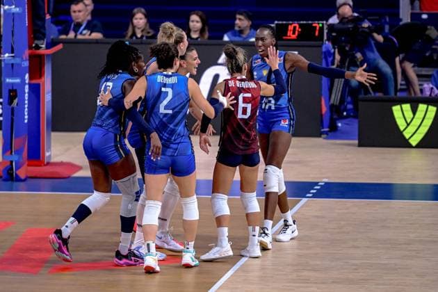 LODZ 23.07.2025 SIATKOWKA KOBIET LIGA NARODOW 2025 TURNIEJ FINALOWY: WLOCHY - USA --- WOMENS VOLLEYBALL NATIONS LEAGUE 2025 FINAL ROUND MATCH IN LODZ: ITALY - USA N Z REPREZENTACJA WLOCH TEAM ITALY MYRIAM SYLLA ALICE DEGRADI MONICA DE GENNARO PAOLA EGONU FOT. PAWEL PIOTROWSKI 400MM.PL NEWSPIX.PL --- newspix.pl 