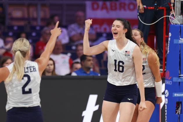 LODZ 23.07.2025 SIATKOWKA KOBIET CWIERCFINAL LIGA NARODOW MECZ : WLOCHY - USA WOMEN™S VOLLEYBALL VNL NATIONS LEAGUE QUATERFINALS MATCH : ITALY - USA NZ DANA RETTKE FOT. WERONIKA KRZEMINSKA - POLEC ARENA AKCJI NEWSPIX.PL --- newspix.pl 