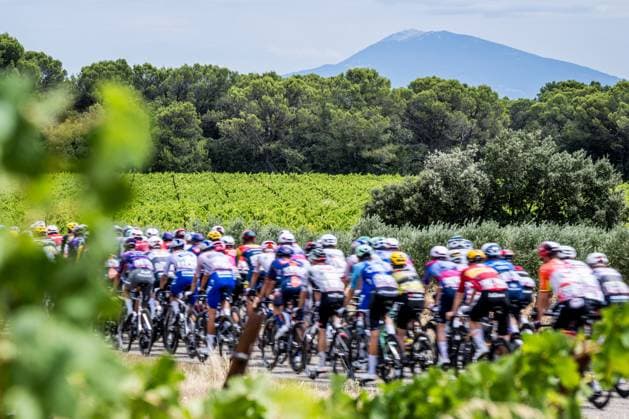 The pack of riders pictured in action during stage 17 of the 2025 Tour de France cycling race, from Bollene to Valence (161km), on Wednesday 23 July 2025 in France. The 112th edition of the Tour de France starts on Saturday 5 July in Lille, France, and will finish in Paris, France on the 27th of July. JASPERxJACOBS  x129869892x