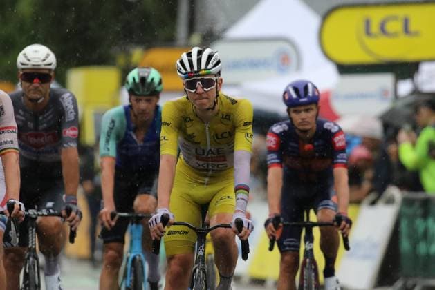 Tour de France - UCI Cycling Race 2025 Pierre Teyssot MAXPPP ; Tour de France - UCI Cycling Race 2025 in Valence, France on July 23, 2025. Stage 17 from Bollene to Valence - 160.4 km. UAE Team Emirates - XRG team s Slovenian rider Tadej Pogacar wearing the overall leader s yellow jersey cycles to the finish line Tadej Pogacar (SLO) UAE Team Emirates Pierre Teyssot Maxppp Valence Drome France  Copyright: xMAXPPPxPierrexTeyssotx PT7_0269 PT7_0269