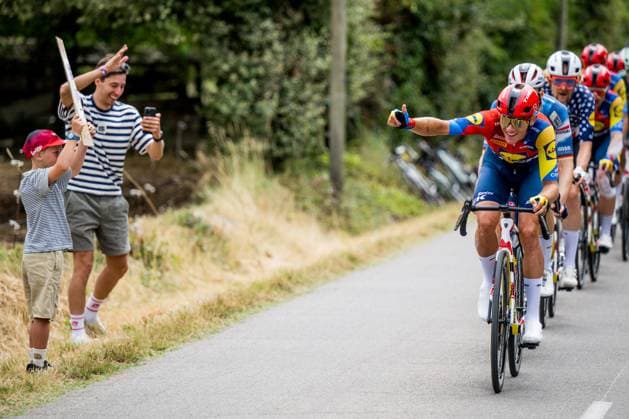 Belgian Thibau Nys of Lidl-Trek pictured in action during stage 17 of the 2025 Tour de France cycling race, from Bollene to Valence (161km), on Wednesday 23 July 2025 in France. The 112th edition of the Tour de France starts on Saturday 5 July in Lille, France, and will finish in Paris, France on the 27th of July. JASPERxJACOBS  x129869897x