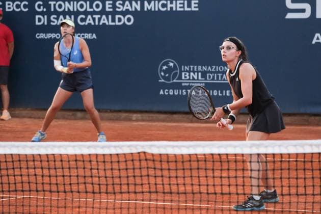 Ines Ibbou and Naima Karamoko in action against Rutuja Bhosale and Peangtarn Plipuech during the 36th Palermo Ladies Open at Country Time Club during 36Â° Palermo Ladies Open, International Tennis match in Palermo, Italy, July 23 2025  Copyright: xFedericoxSerra IPAxSportx xipa-agency.netx xx IPA_60826694 IPA_Agency_IPA60826694