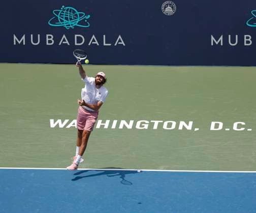 July 23, 2025: Reilly Opelka serves the ball during his match against Daniil Medvedev during the 2025 Mubadala Citi DC Open tennis tournament being played at Rock Creek Park Tennis Center in Washington, D.C. CSM District Of Columbia United States of America - ZUMAc04_ 20250723_zma_c04_059 Copyright: xJustinxCooperx