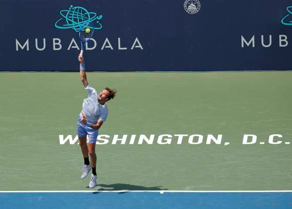 July 23, 2025: Daniil Medvedev serves the ball against Reilly Opelka during the 2025 Mubadala Citi DC Open tennis tournament being played at Rock Creek Park Tennis Center in Washington, D.C. CSM District Of Columbia United States of America - ZUMAc04_ 20250723_zma_c04_070 Copyright: xJustinxCooperx