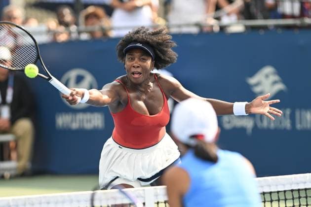 July 23, 2025, Washington, District of Columbia, U.S: VENUS WILLIAMS hits a volley during her quarterfinal doubles match with Hailey Baptiste at the Rock Creek Tennis Center. Williams run in doubles with partner Baptiste ended in the second round Wednesday with a 6-4, 3-6, 10-6 loss. Washington USA - ZUMAg196 20250723_zap_g196_022 Copyright: xKylexGustafsonx