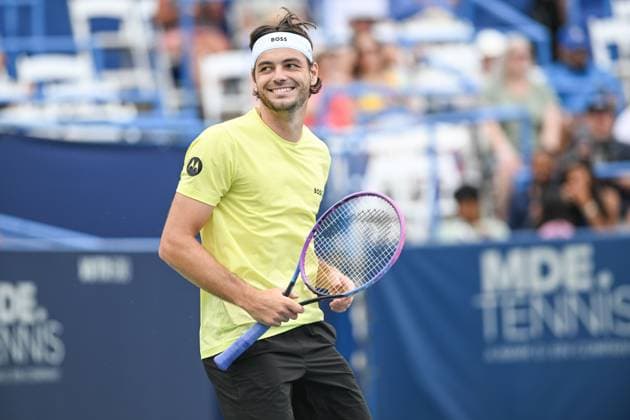 July 23, 2025, Washington, District of Columbia, USA: TAYLOR FRITZ smiles at the people in his box during his match against Aleksandar Vukic at the Rock Creek Tennis Center. Top-seeded Fritz won 6:3, 6:2. Washington USA - ZUMAg196 20250723_zap_g196_009 Copyright: xKylexGustafsonx