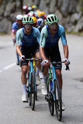 Austrian Felix Gall of Decathlon AG2R La Mondiale Team and French Bruno Armirail of Decathlon AG2R La Mondiale Team pictured in action during stage 18 of the 2025 Tour de France cycling race, from Vif to Courchevel Col de la Loze, on Thursday 24 July 2025 in France. The 112th edition of the Tour de France starts on Saturday 5 July in Lille, France, and will finish in Paris, France on the 27th of July. POOLxLUCAxBETTINI  x129922785x