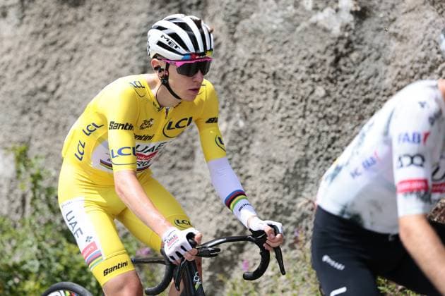 Slovenian Tadej Pogacar of UAE Team Emirates wearing the yellow jersey of leader in the overall ranking pictured in action during stage 18 of the 2025 Tour de France cycling race, from Vif to Courchevel Col de la Loze, on Thursday 24 July 2025 in France. The 112th edition of the Tour de France starts on Saturday 5 July in Lille, France, and will finish in Paris, France on the 27th of July. POOLxLUCAxBETTINI  x129923466x