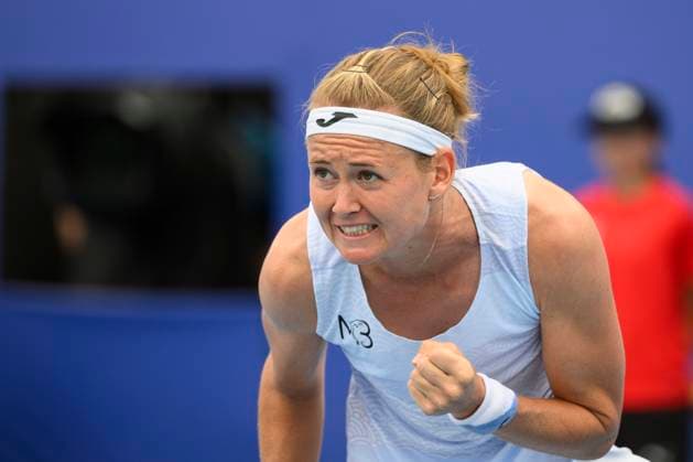 Czech tennis player Marie Bouzkova celebrates victory against Ann Li of USA at the WTA, Tennis Damen Livesport Prague Open 2025 on the courts of TK Sparta Prague, in Prague, Czech Republic, on July 24, 2025. (CTKxPhoto MichalxKamaryt) CTKPhotoP2025072405273  CTKPhotoP2025072405273