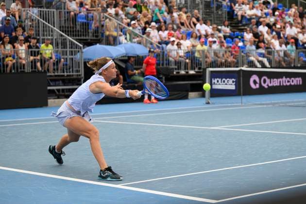 Czech tennis player Marie Bouzkova celebrates victory against Ann Li of USA at the WTA, Tennis Damen Livesport Prague Open 2025 on the courts of TK Sparta Prague, in Prague, Czech Republic, on July 24, 2025. (CTKxPhoto MichalxKamaryt) CTKPhotoP2025072405280  CTKPhotoP2025072405280