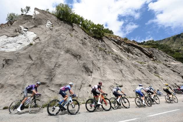 Australian Ben O Connor of Team Jayco AlUla, Kazakhstani Alexey Lutsenko of Israel-Premier Tech, Dutch Thymen Arensman of INEOS Grenadiers, Colombian Einer Rubio of Movistar Team, Slovenian Primoz Roglic of Red Bull-BORA-Hansgrohe, Austrian Gregor Muhlberger of Movistar Team and American Matteo Jorgenson of Team Visma Lease a Bike pictured in action during stage 18 of the 2025 Tour de France cycling race, from Vif to Courchevel Col de la Loze, on Thursday 24 July 2025 in France. The 112th edition of the Tour de France starts on Saturday 5 July in Lille, France, and will finish in Paris, France on the 27th of July. POOLxLUCAxBETTINI x129924844x