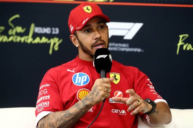 24 07 2025, xsvx, Motorsport FIA Formula 1, Belgian Grand Prix v l Press conference Lewis Hamilton Ferrari starting number 44 FIA REGULATIONS PROHIBIT ANY USE OF PHOTOGRAPHS as IMAGE SEQUENCES and or QUASI VIDEO Spa