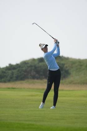 24th July 2025; Dundonald Links, Irvine, Scotland ISPS HANDA Womens Scottish Open Golf Round 1; Nelly Korda hits her approach shot into the green at the 8th hole  AlecxBrown