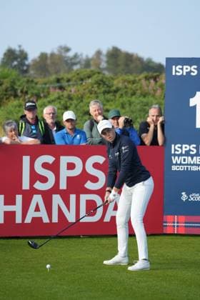 24th July 2025; Dundonald Links, Irvine, Scotland ISPS HANDA Womens Scottish Open Golf Round 1; Hannah Darling plays her tee shot on the 1st hole at Dundonald Links  AlecxBrown