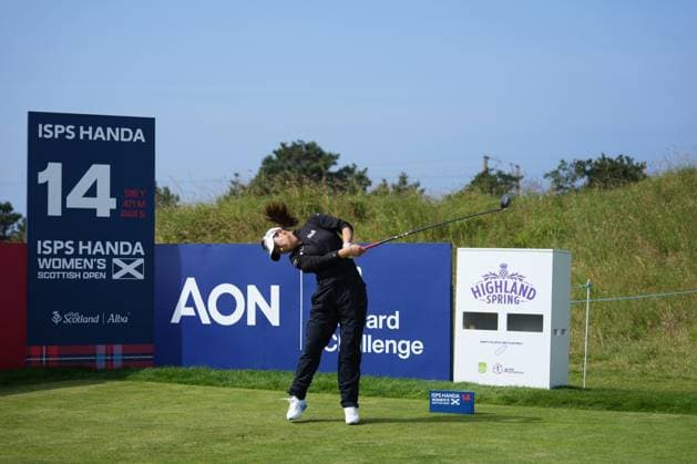 24th July 2025; Dundonald Links, Irvine, Scotland ISPS HANDA Womens Scottish Open Golf Round 1; Jenny Bae plays her tee shot on the 14th hole at Dundonald Links  AlecxBrown