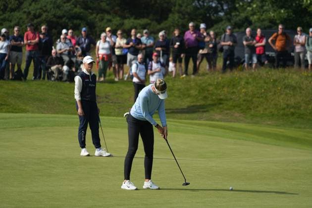 24th July 2025; Dundonald Links, Irvine, Scotland ISPS HANDA Womens Scottish Open Golf Round 1; Nelly Korda putts on the green at the 6th hole  AlecxBrown