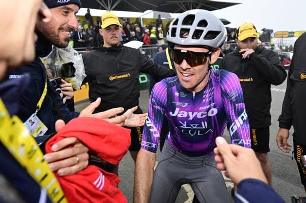 Australian Ben O Connor of Team Jayco AlUla pictured after winning the stage 18 of the 2025 Tour de France cycling race, from Vif to Courchevel Col de la Loze, on Thursday 24 July 2025 in France. The 112th edition of the Tour de France starts on Saturday 5 July in Lille, France, and will finish in Paris, France on the 27th of July. DIRKxWAEM  x129936082x