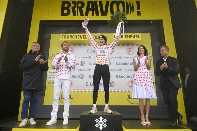Tour de France 2025 Stage 18 COURCHEVEL COL DE LA LOZE, FRANCE - JULY 24 : Pogacar Tadej (SLO) of UAE Team Emirates pictured with the polka dot jersey during the podium ceremony of stage 18 of the 112th edition of Tour de France an UCI World Tour 2.UWT cycling road race stage for Men Elite of 171 km with start in Vif and finish in Courchevel Col de la Loze on July 24, 2025 in Courchevel Col de la Loze, France, 24 07 2025 ( Motordriver Kenny Verfaillie - Courchevel Col de la Loze France  Copyright: xJanxDexMeuleneirx