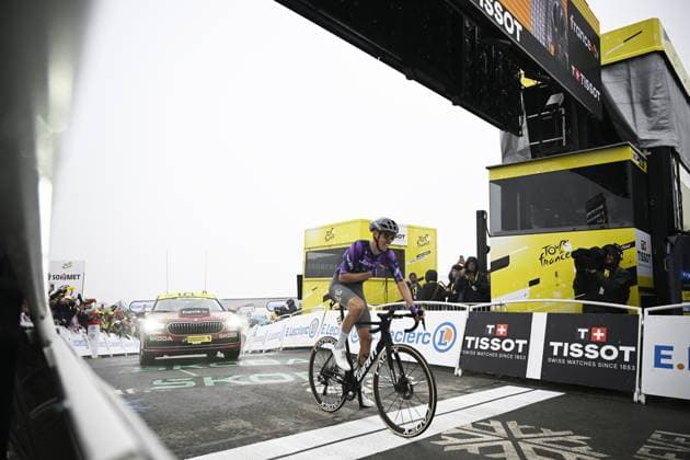 Australian Ben O Connor of Team Jayco AlUla pictured crossing the finish line of stage 18 of the 2025 Tour de France cycling race, from Vif to Courchevel Col de la Loze, on Thursday 24 July 2025 in France. The 112th edition of the Tour de France starts on Saturday 5 July in Lille, France, and will finish in Paris, France on the 27th of July. JASPERxJACOBS  x129940463x