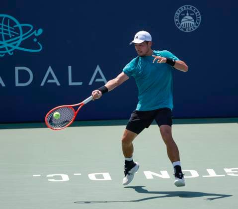 July 24, 2025: Yibing Wu hits a shot in his match against Daniil Medvedev during the 2025 Mubadala Citi DC Open tennis tournament being played at Rock Creek Park Tennis Center in Washington, D.C. CSM District Of Columbia United States of America - ZUMAc04_ 20250724_zma_c04_097 Copyright: xJustinxCooperx