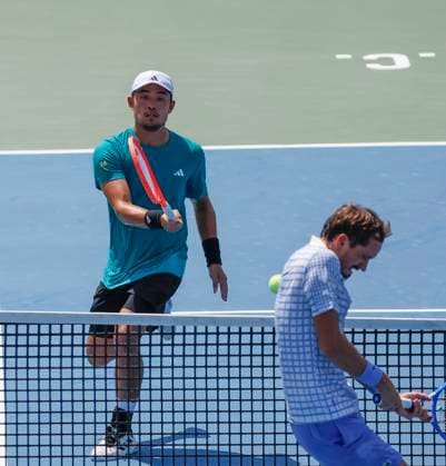 July 24, 2025: Yibing Wu hits a shot into Daniil Medvedev at the net during the 2025 Mubadala Citi DC Open tennis tournament being played at Rock Creek Park Tennis Center in Washington, D.C. CSM District Of Columbia United States of America - ZUMAc04_ 20250724_zma_c04_106 Copyright: xJustinxCooperx