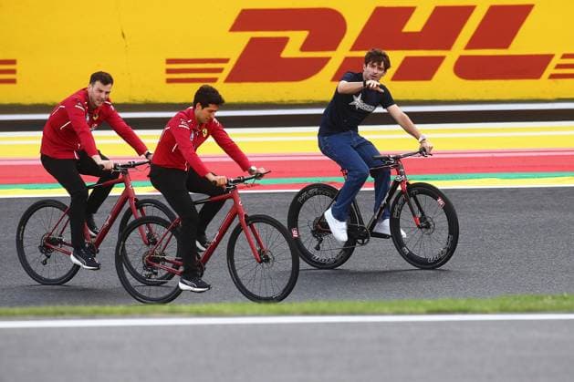 24 07 2025, xsvx, Motorsport FIA Formula 1, Belgian Grand Prix v l Charles Leclerc Ferrari starting number 16 on the track with the bicycle FIA REGULATIONS PROHIBIT ANY USE OF PHOTOGRAPHS as IMAGE SEQUENCES and or QUASI VIDEO Spa