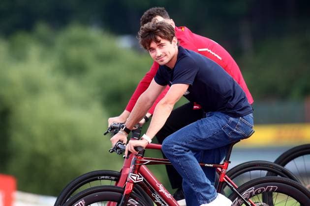 24 07 2025, xsvx, Motorsport FIA Formula 1, Belgian Grand Prix v l Charles Leclerc Ferrari starting number 16 on the track with the bicycle FIA REGULATIONS PROHIBIT ANY USE OF PHOTOGRAPHS as IMAGE SEQUENCES and or QUASI VIDEO Spa
