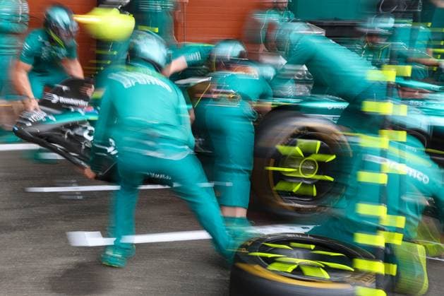 Aston Martin pit stop practice during the 2025 Formula One Belgian Grand Prix, 13th round of the 2025 Formula 1 World Championship, taking place from July 25 to 27, 2025 on the Spa Francorchamps circuit BEL Photo by Philippe Nanchino Eurasia Sport Images Stavelot Circuit of Spa Francorchamps Belgium Copyright: x x2025xEurasiaxSportxImagesx jp-en-EuSpIm-MPS_PPN_GP_F1_Belgium_24Jul2025_BG029