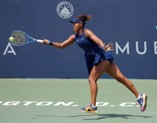 July 24, 2025: Naomi Osaka hits a shot in her match against Emma Raducanu during the 2025 Mubadala Citi DC Open tennis tournament being played at Rock Creek Park Tennis Center in Washington, D.C. CSM District Of Columbia United States of America - ZUMAc04_ 20250724_zma_c04_169 Copyright: xJustinxCooperx