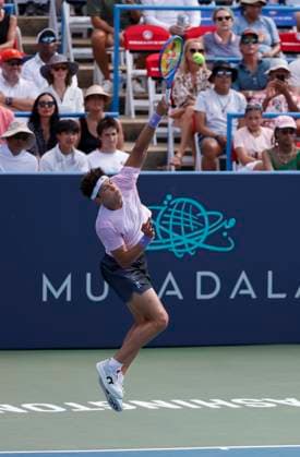 July 24, 2025: Ben Shelton serves to Gabriel Diallo during the 2025 Mubadala Citi DC Open tennis tournament being played at Rock Creek Park Tennis Center in Washington, D.C. CSM District Of Columbia United States of America - ZUMAc04_ 20250724_zma_c04_176 Copyright: xJustinxCooperx