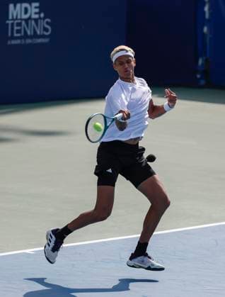 July 24, 2025: Gabriel Diallo hits a shot during his match with Ben Shelton during the 2025 Mubadala Citi DC Open tennis tournament being played at Rock Creek Park Tennis Center in Washington, D.C. CSM District Of Columbia United States of America - ZUMAc04_ 20250724_zma_c04_178 Copyright: xJustinxCooperx