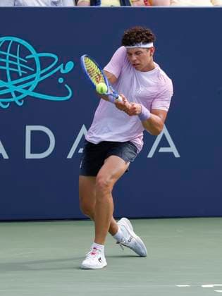 July 24, 2025: Ben Shelton hits a shot against Gabriel Diallo during the 2025 Mubadala Citi DC Open tennis tournament being played at Rock Creek Park Tennis Center in Washington, D.C. CSM District Of Columbia United States of America - ZUMAc04_ 20250724_zma_c04_181 Copyright: xJustinxCooperx