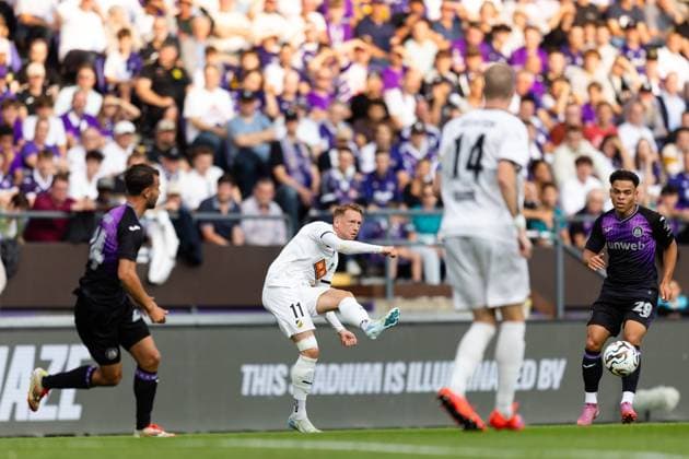 250724 Julius Lindberg of Häcken during the UEFA Europa League second qualifying round match between Anderlecht and Häcken on July 24, 2025 in Brussels Photo Michael Erichsen BILDBYRAN COP 89 MI0855 anderlecht bbeng europa league football fotball fotboll häcken kval qualification qualifying round soccer uefa europa league  Copyright: MICHAELxERICHSEN BB250724MI122
