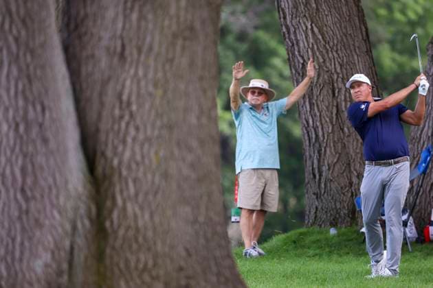 June 12, 2025, Blaine, Minnesota, United States: KEVIN ROY drives the ball out of the rough at hole 12 on the first day of competition at the 2025 PGA, Golf Herren 3M Open at TPC Twin Cities. Blaine United States - ZUMAt166 20250612_zsp_t166_071 Copyright: xMichaelxTurnerx
