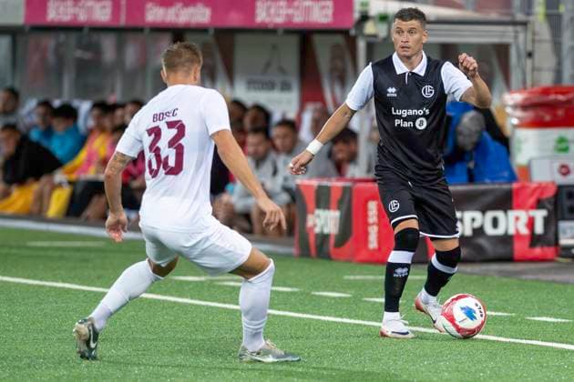 Ezgjan Alioski, FCL, vo Antonio Bosec, CFR, FC Lugano CFR Cluj, UEFA Europa League qualifying round, Football, 24 07 2025