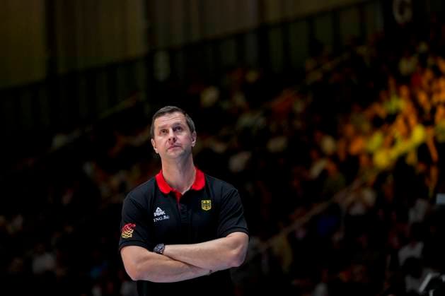 Coach of the German team Alan Ibrahimagic from Australia looks on during the men s basketball match in the group phase between Germany and Finland on Day 5 of the FISU World University Games Rhine Ruhr at Grugahalle on July 20, 2025 in Essen, Germany Photo by Alex Gottschalk DeFodi Images