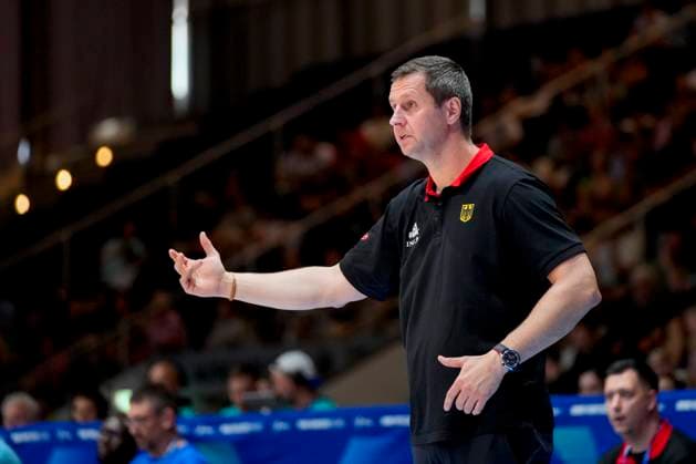 Coach of the German team Alan Ibrahimagic from Australia gestures during the men s basketball match in the group phase between Germany and Finland on Day 5 of the FISU World University Games Rhine Ruhr at Grugahalle on July 20, 2025 in Essen, Germany Photo by Alex Gottschalk DeFodi Images