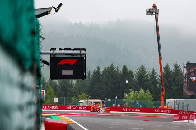 F1 - BELGIAN GRAND PRIX 2025 Fog over the circuit during the 2025 Formula 1 Belgian Grand Prix, 13th round of the 2025 FIA Formula One World Championship, WM, Weltmeisterschaft from July 25 to 27, 2025 on the Circuit de Spa-Francorchamps, in Stavelot, Belgium - StavelotBelgium  Copyright: xFLORENTxGOODENx