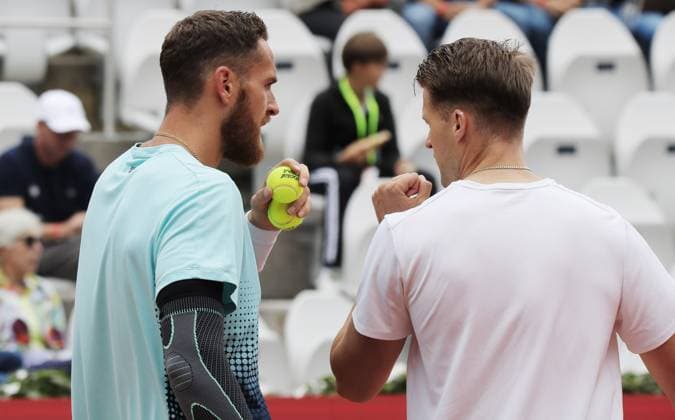 TENNIS - ATP, Tennis Herren Generali Open 2025 KITZBUEHEL,AUSTRIA,25.JUL.25 - TENNIS - ATP World Tour, Generali Open. Image shows Albano Olivetti (FRA) and Hendrik Jebens (GER).  GEPAxpictures xMatthiasxHauer
