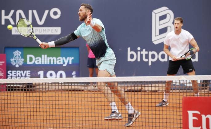 TENNIS - ATP, Tennis Herren Generali Open 2025 KITZBUEHEL,AUSTRIA,25.JUL.25 - TENNIS - ATP World Tour, Generali Open. Image shows Albano Olivetti (FRA) and Hendrik Jebens (GER).  GEPAxpictures xMatthiasxHauer