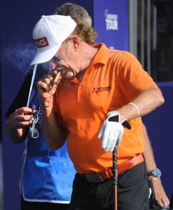 Golf - 2025 ISPS HANDA Seniors Open - Round One - Sunningdale Golf Club - Friday 25th July 2025 Miguel Cabrera of Argentina with his customary cigar 