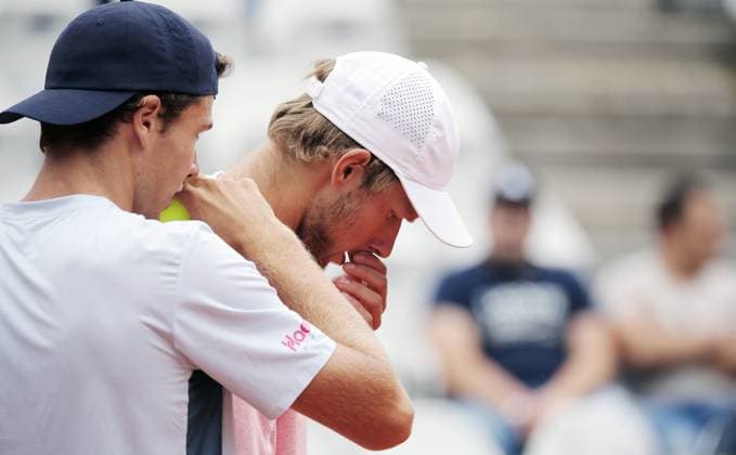 TENNIS - ATP, Tennis Herren Generali Open 2025 KITZBUEHEL,AUSTRIA,25.JUL.25 - TENNIS - ATP World Tour, Generali Open. Image shows Joel Schwaerzler (AUT) and Neil Oberleitner (AUT).  GEPAxpictures xMatthiasxHauer