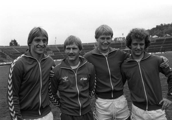 HISTORICAL PHOTOS Oslo, 19810909 World Cup qualification in football Norway England 2 1 at Ulleval stadium, 23,000 spectators Here four of five Norwegian pros who started the match f v Einar Jan Aas, Halvard Thoresen, Age Hareide and Arne Larsen okland PHOTO NTB NTB Norway Norway EDITORIAL USE ONLY  EDITORIAL USE ONLY. RESTRICTED USE FOR BETTING COMPANIES Ref:0240297382st.jpg