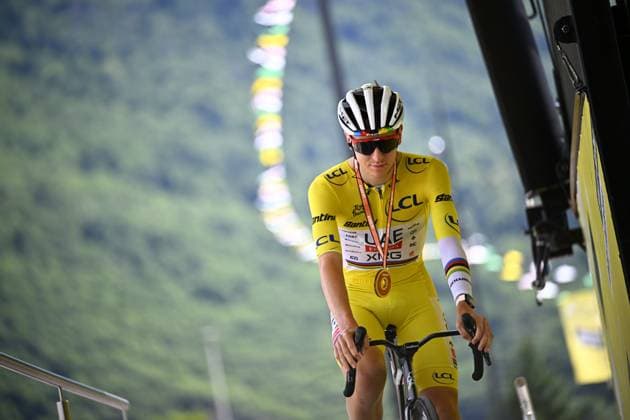 Slovenian Tadej Pogacar of UAE Team Emirates pictured at the start of stage 19 of the 2025 Tour de France cycling race, from Albertville to La Plagne (130km), on Friday 25 July 2025 in France. The 112th edition of the Tour de France starts on Saturday 5 July in Lille, France, and will finish in Paris, France on the 27th of July. JASPERxJACOBS  x129987618x