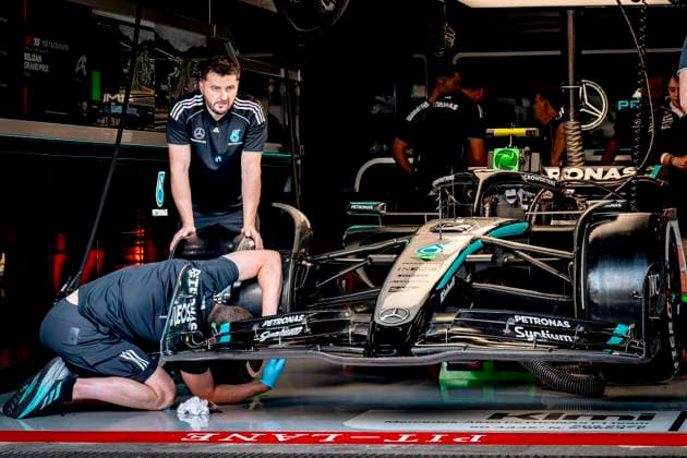Pitbox of Formule 1 driver Kimi Antonelli of Mercedes during the free practice Grand Prix Formula 1 Spa Francorchamps 2025 at the Circuit Spa Francorchamps for the Formula 1 Moët Chandon Belgium Grand Prix 2025 season 2025 2026 in SPA, Belgium on 25 july 2025, photo by Marcel van Dorst EYE4images DeFodi Images